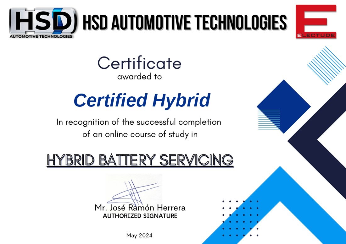 HSD Automotive Technologies — Hybrid Battery Servicing certificate